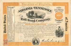 Wm. Mahone signed Virginia and Tennessee Railroad Co. - Issued to Andrew Johnson